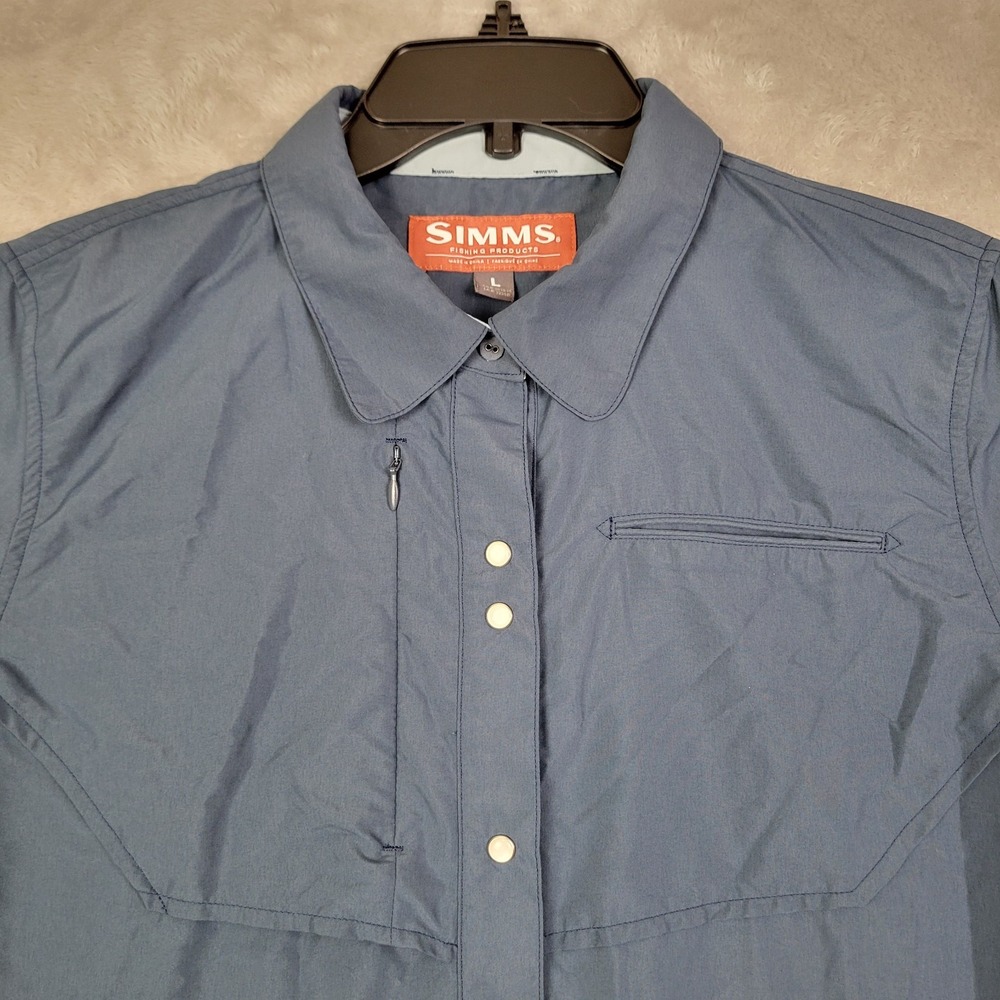 Simms Fishing Shirt Womens Large Pearl Snap Blue Western Long Sleeve Button-Up - Picture 2 of 9